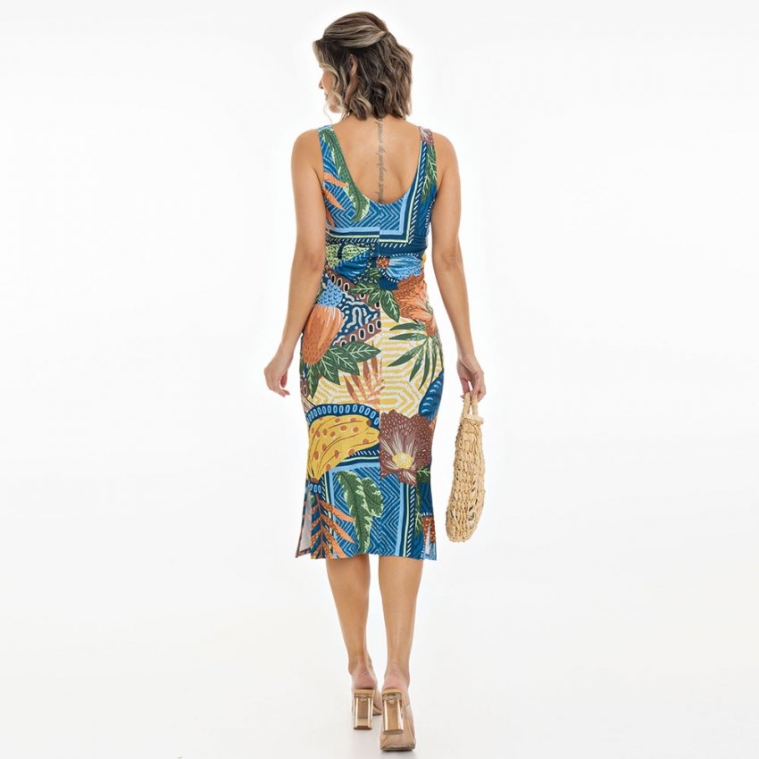 Vestido Feminino Canelado Estampado Caninde Flores Atinico Vestido Feminino Canelado Estampado Caninde Flores Atinico
