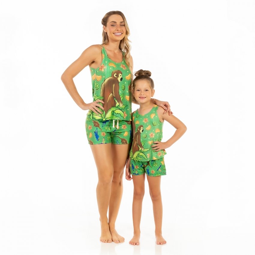 Pijama Infantil Estampado Macaco Frutas Verde Pijama Infantil Estampado Macaco Frutas Verde