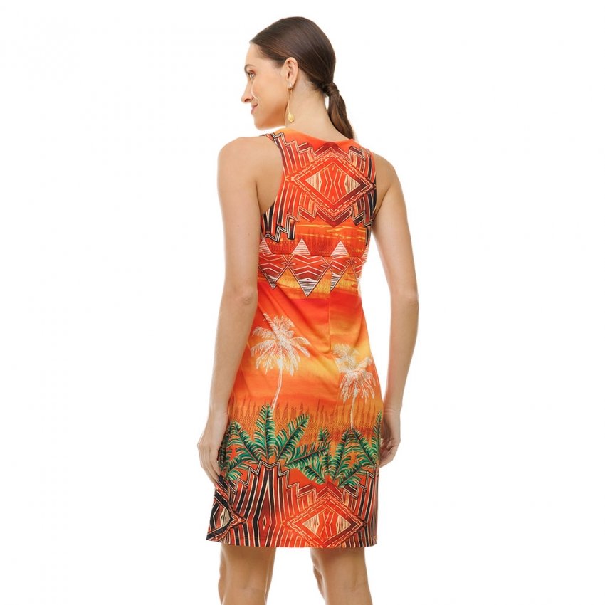 Vestido Feminino Flora Estampado Étnicos Fundo por do Sol