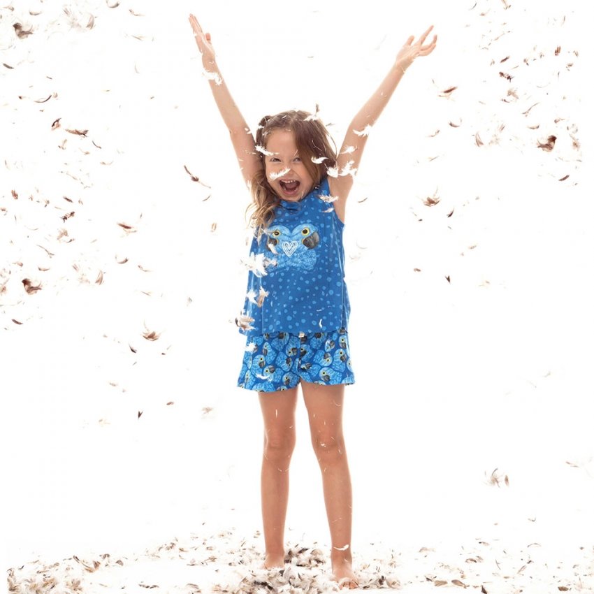 Pijama Infantil Estampado Ararinha Azul Aqua Branco Pijama Infantil Estampado Ararinha Azul Aqua Branco