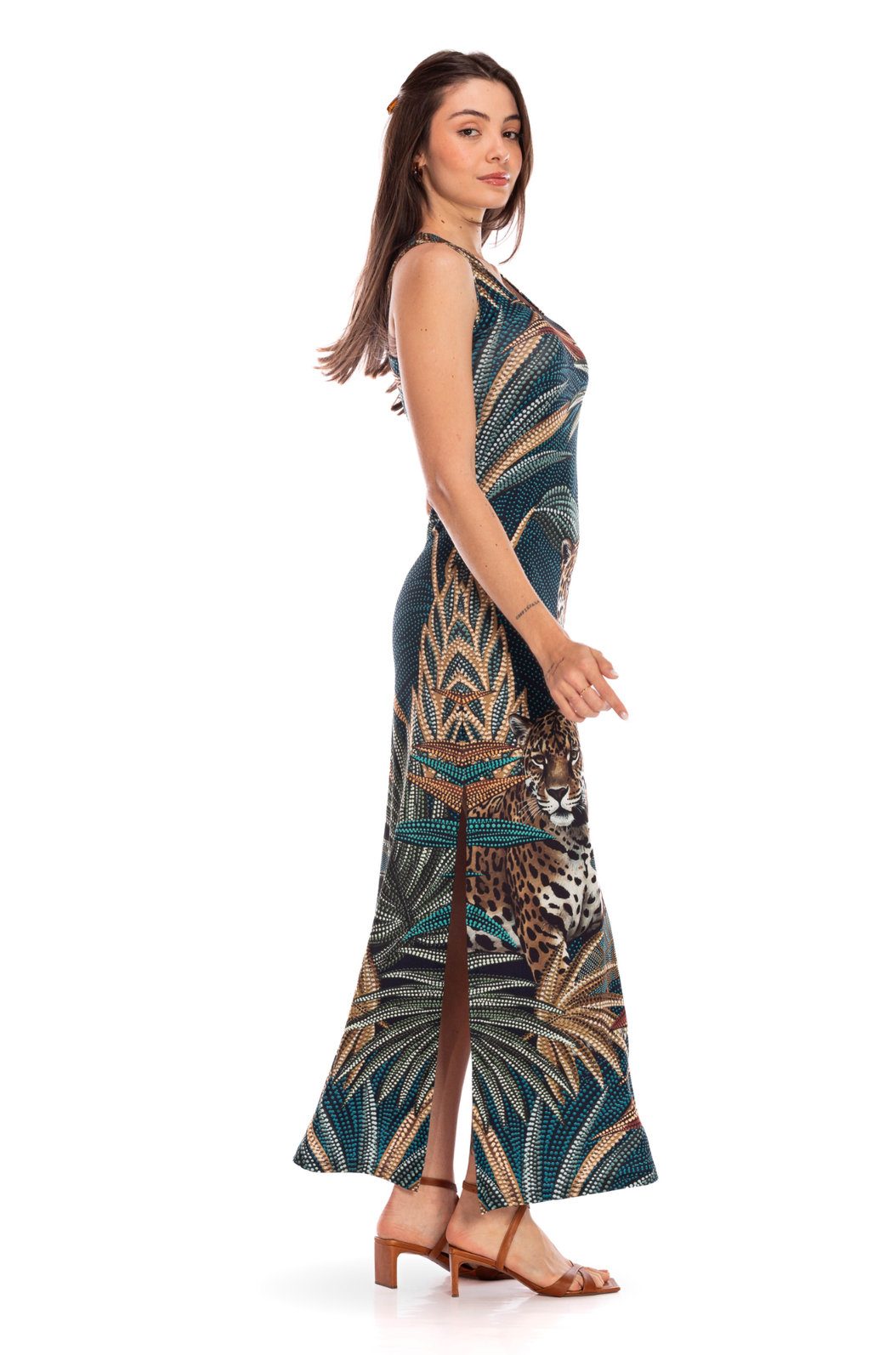 Vestido Feminino Hortência Estampado Onças Pontos de Luz Vestido Feminino Hortência Estampado Onças Pontos de Luz