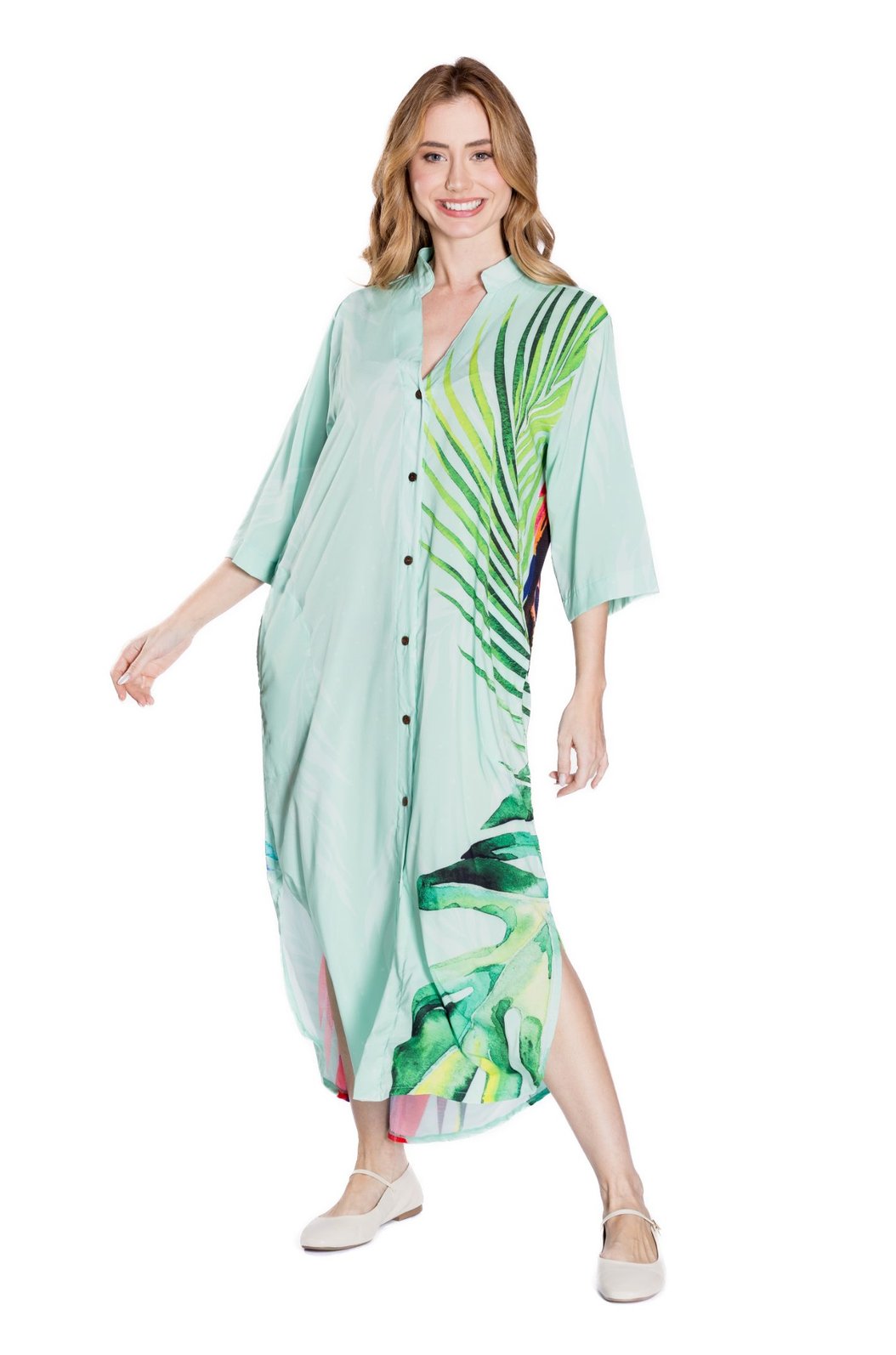 Vestido Feminino Chemise Atena Gola Padre Estampado Arara Vermelha em Pintura Vestido Feminino Chemise Atena Gola Padre Estampado Arara Vermelha em Pintura