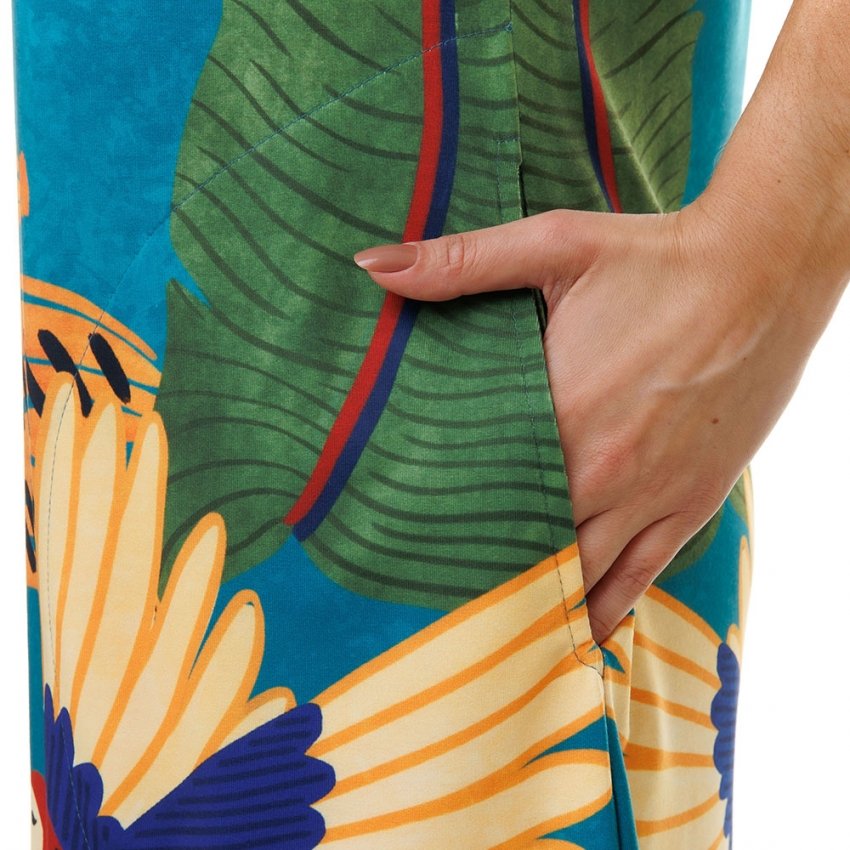 Vestido Feminino Floresta Estampado Araras Bananas