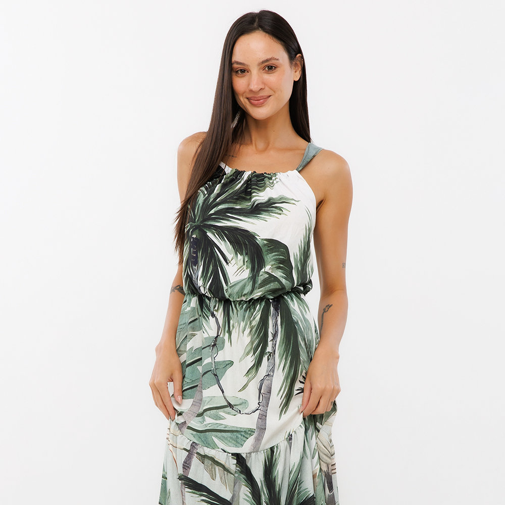 Vestido Feminino Aurora Estampado Palmeiras Fundo Degrade