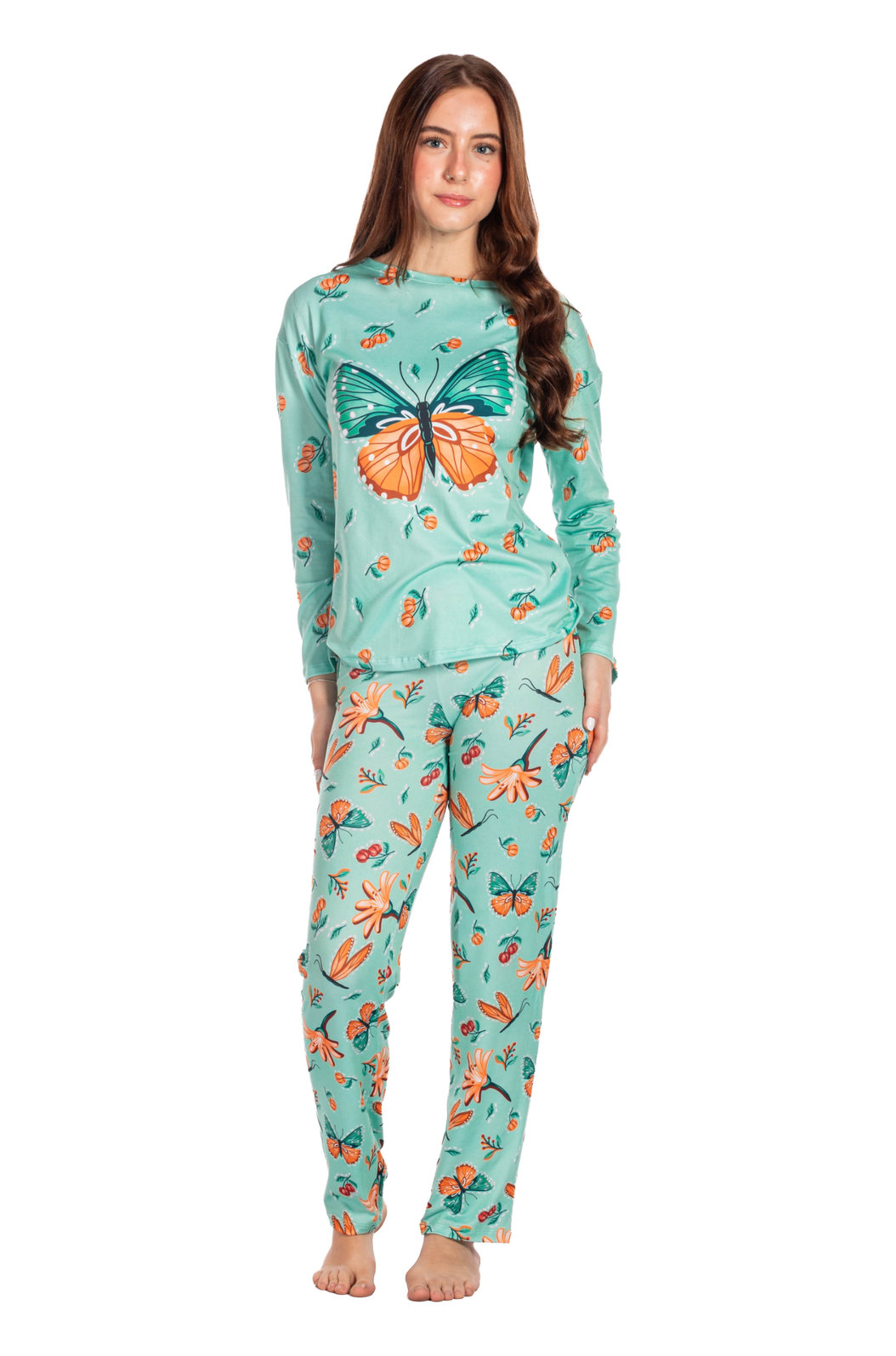 Pijama Feminino Manga Longa Adulto Estampado Borboletas e Pitangas Pijama Feminino Manga Longa Adulto Estampado Borboletas e Pitangas