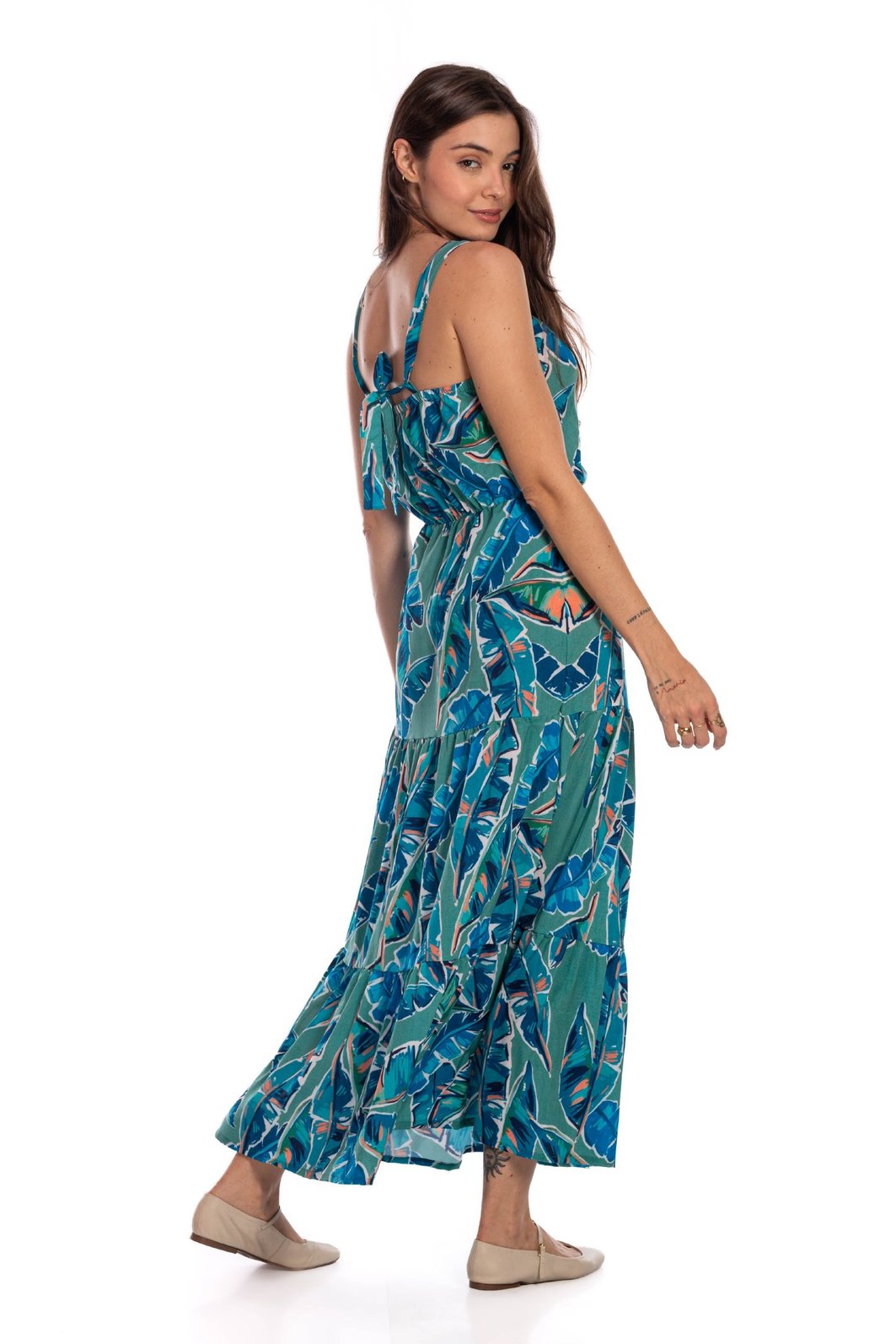 Vestido Feminino Aurora Estampado Canindé Bananas e Lírio