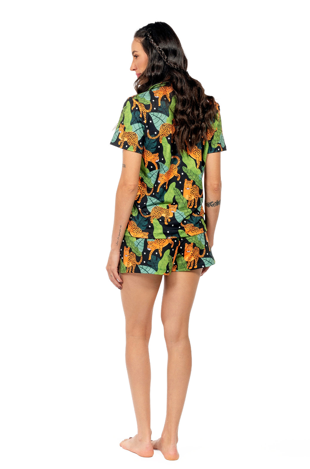 Pijama Feminino Manga Curta Americano Estampado Onças Folhas Poá Pijama Feminino Manga Curta Americano Estampado Onças Folhas Poá