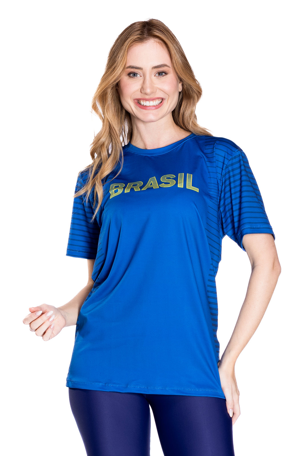Camiseta Básica Unissex Technodry Estampada Brasil Amarelo Listras Tom+