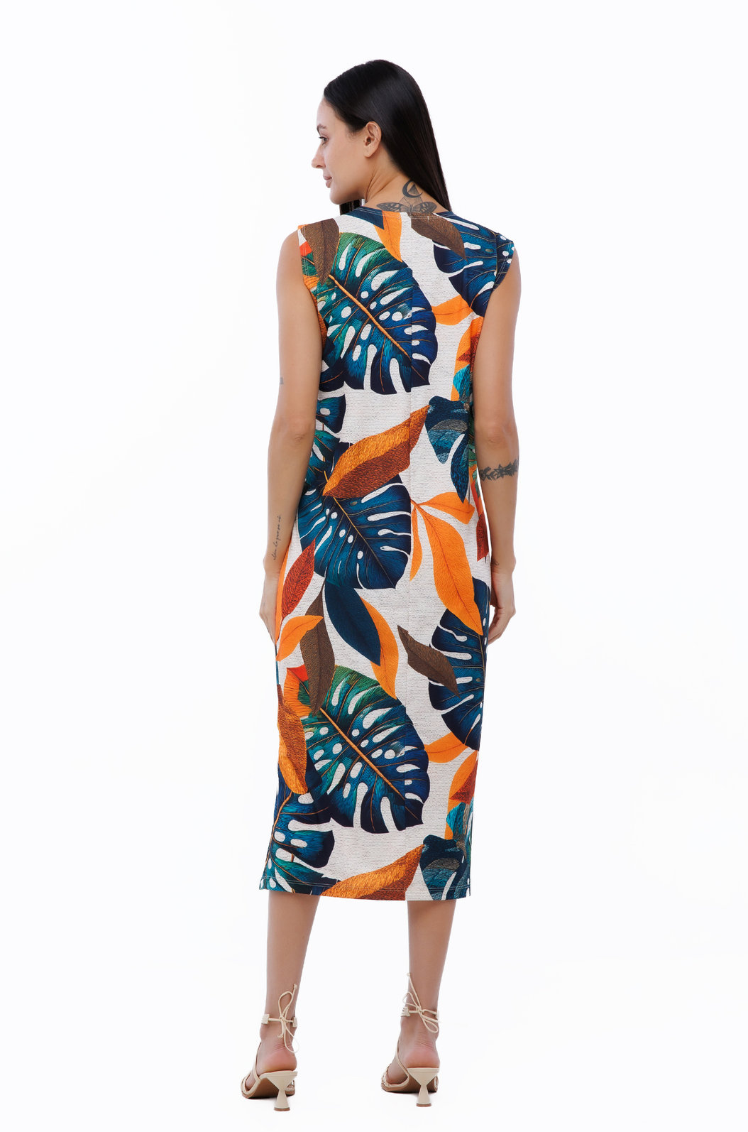 Vestido Feminino Clássico Midi Estampado Tucanos Tela Bordada