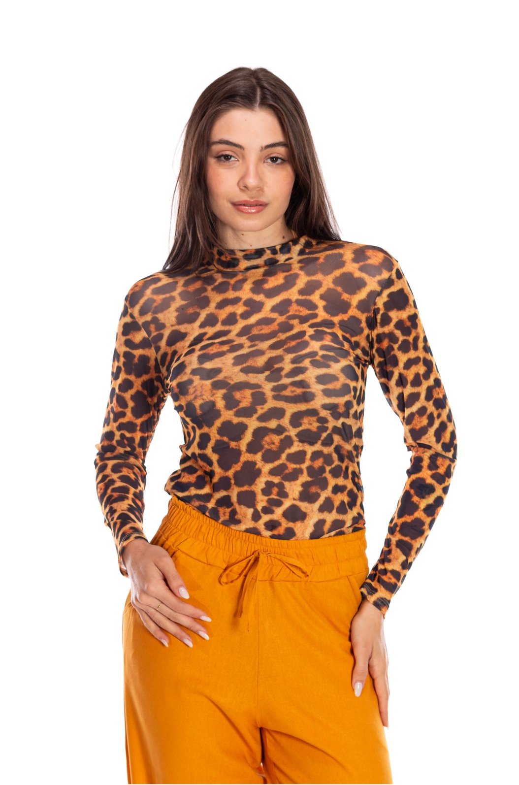 Blusa Tule Segunda Pele Estampada Maxi Animal Print Blusa Tule Segunda Pele Estampada Maxi Animal Print