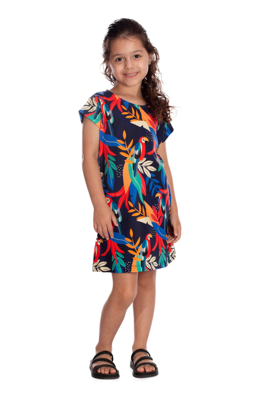 Vestido Infantil Floresta Infantil Estampado Desenho Infantil Araras