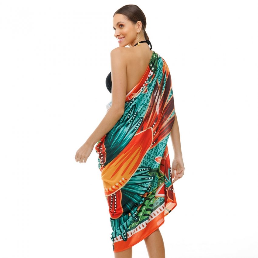 Canga Estampada Aves Color Fundo Turq Tex