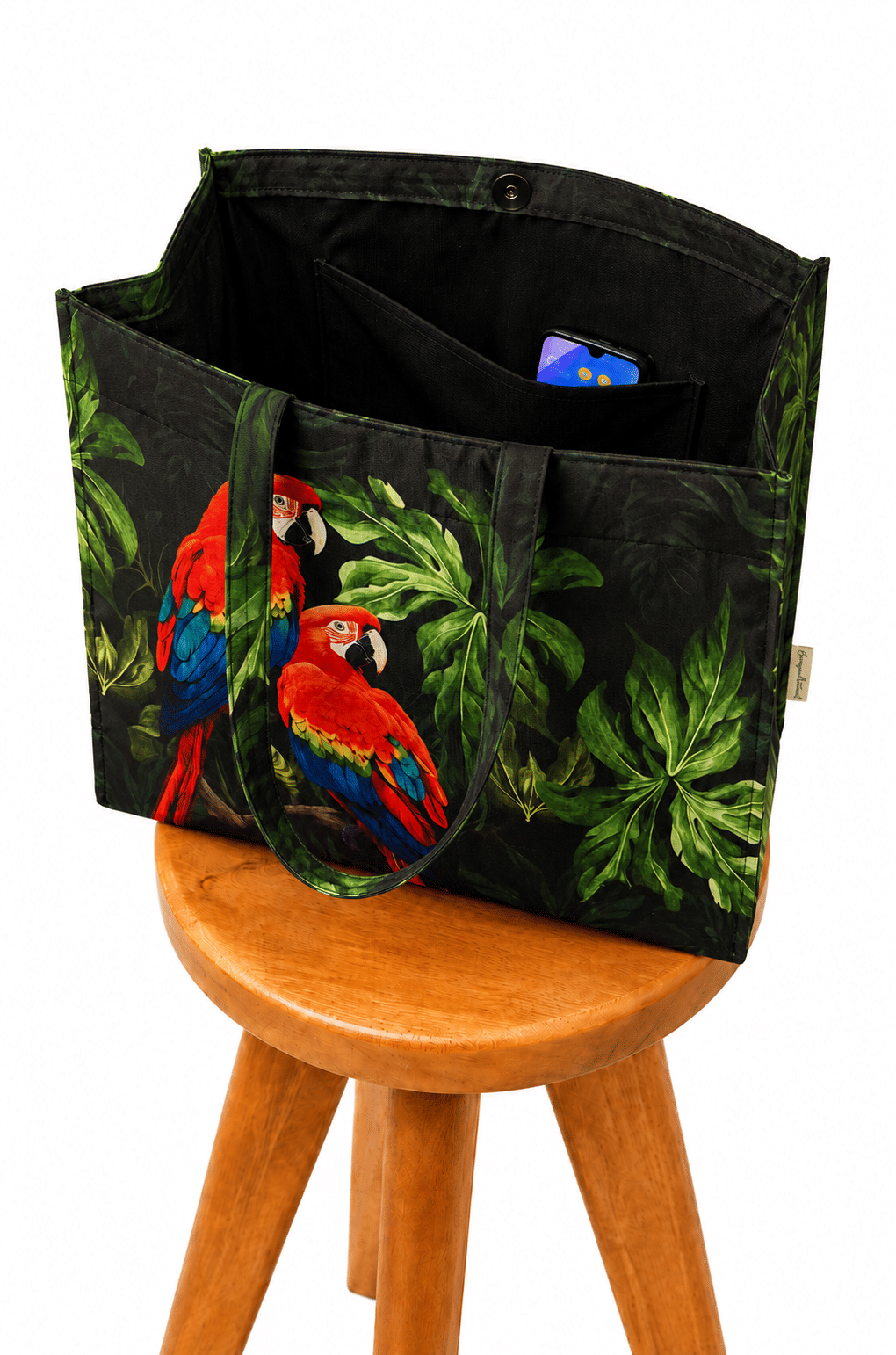 Bolsa Resort Estampada Casal Araras Fundo Folhagem