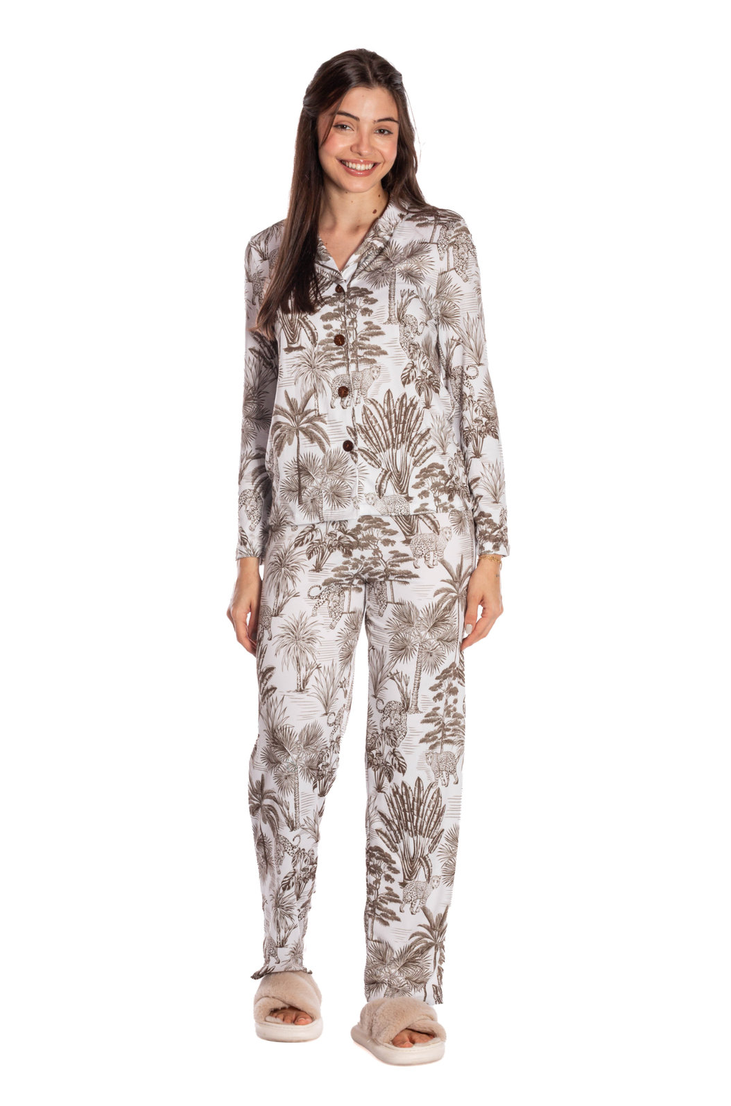 Pijama Feminino Manga Longa Americano Estampado Natureza Caramelo Pijama Feminino Manga Longa Americano Estampado Natureza Caramelo