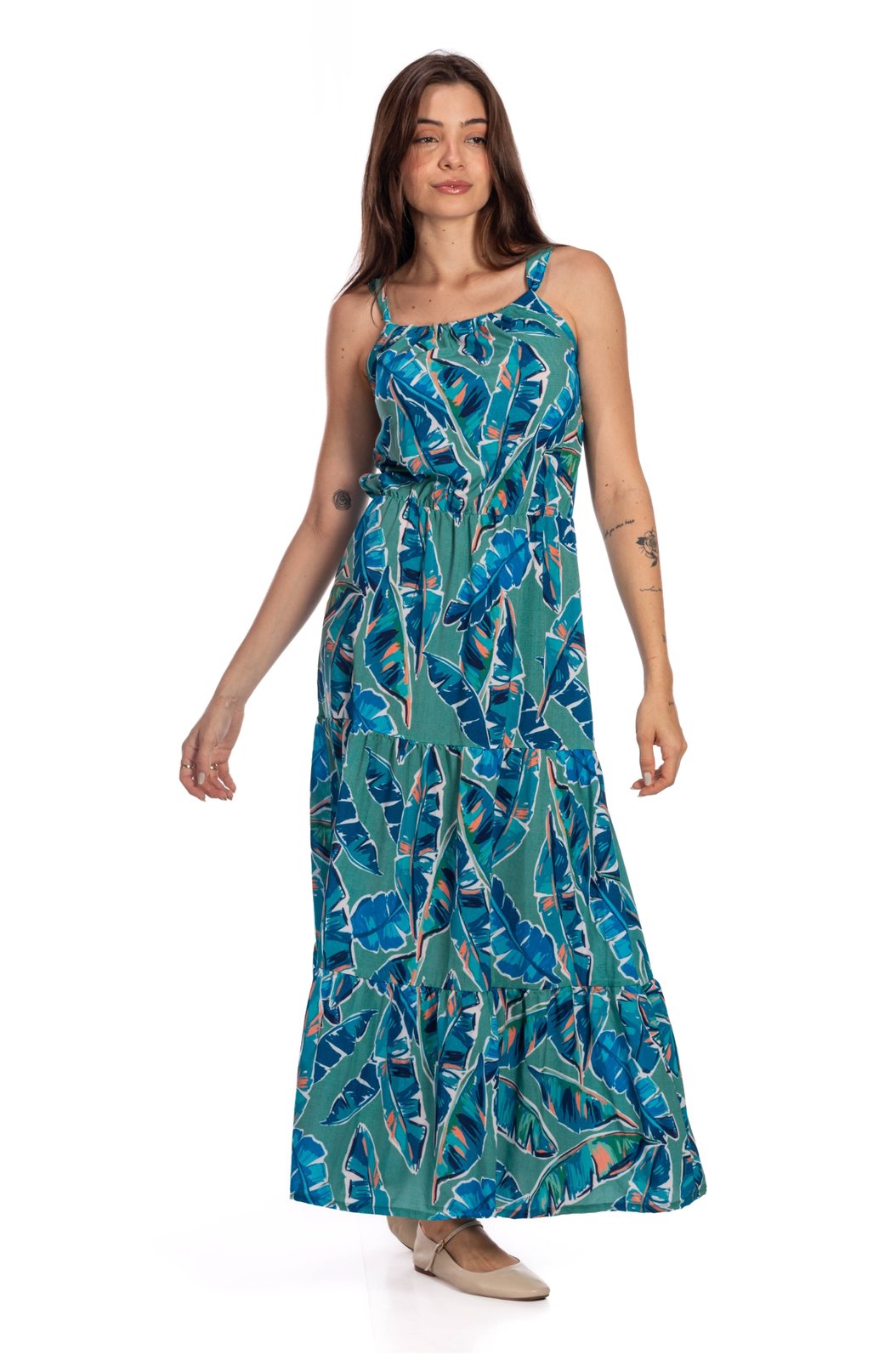 Vestido Feminino Aurora Estampado Canindé Bananas e Lírio
