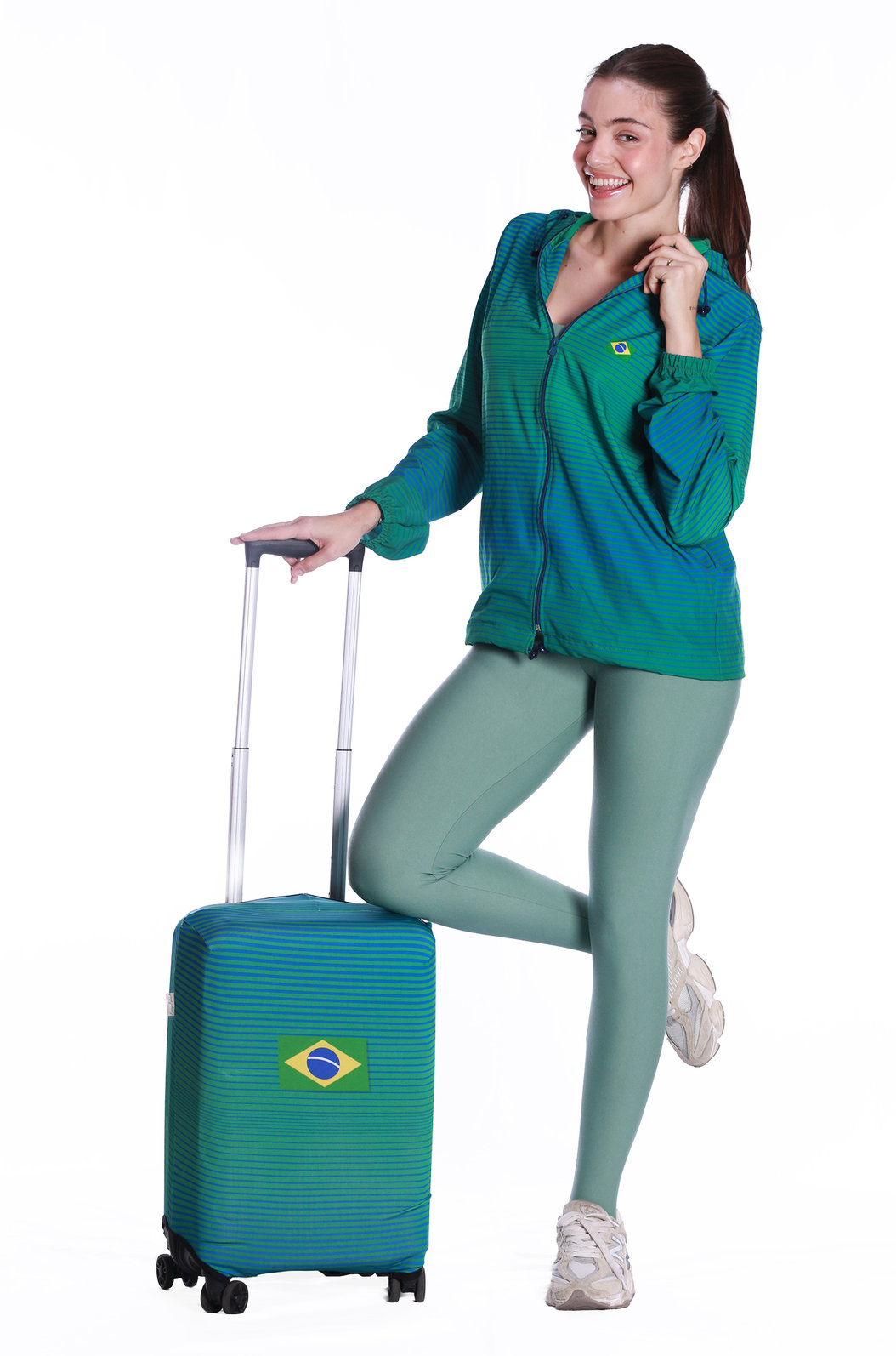 Capa de Mala Estampada Brasil Listras Verde e Azul