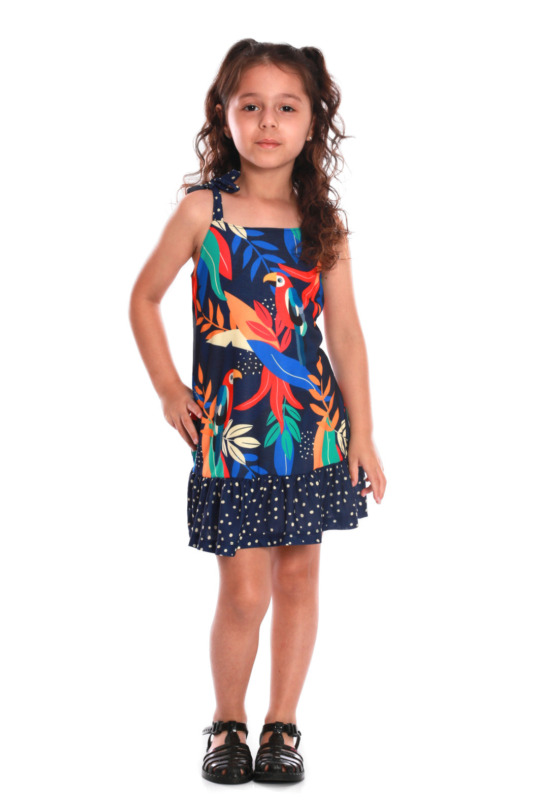 Vestido Infantil Luau Infantil Estampado Desenho Infantil Araras Vestido Infantil Luau Infantil Estampado Desenho Infantil Araras