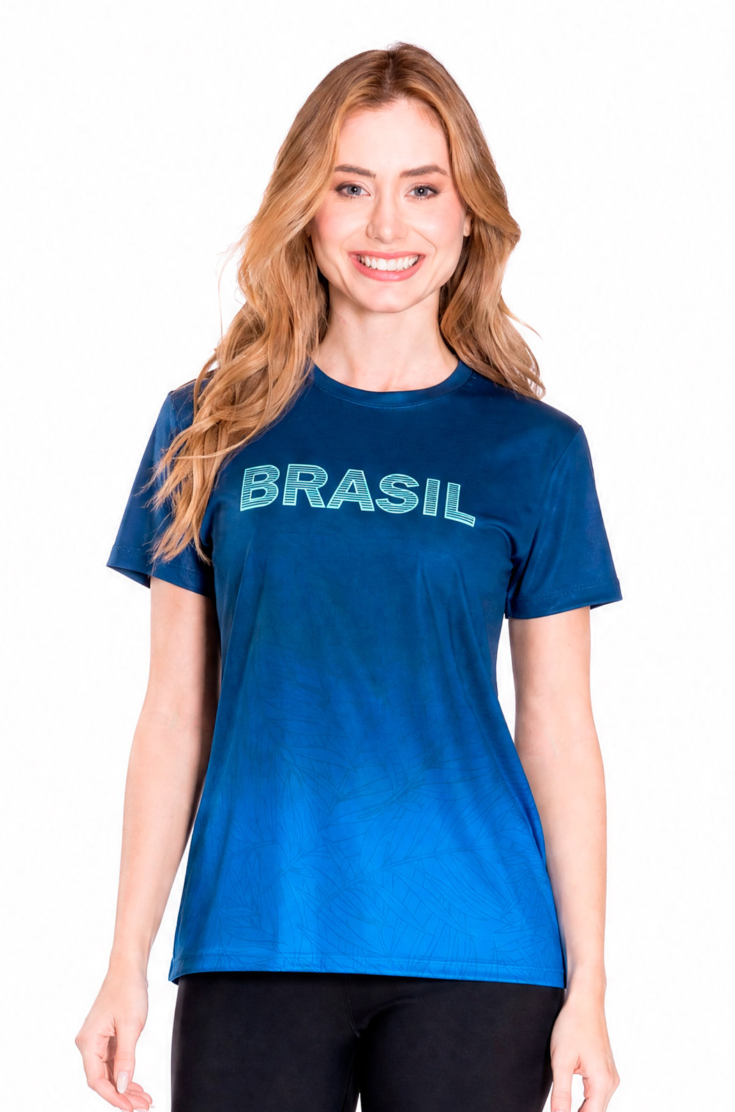 Camiseta Básica Unissex Technodry Estampada Brasil Branco Degradê e Folhas Camiseta Básica Unissex Technodry Estampada Brasil Branco Degradê e Folhas