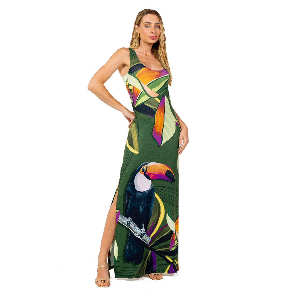 Vestido Hortencia Tucano Folhas Verde Vestido Hortencia Tucano Folhas Verde