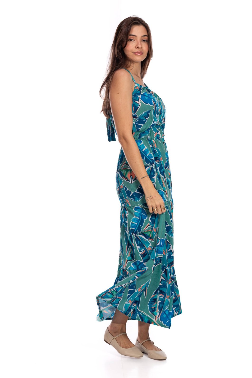 Vestido Feminino Aurora Estampado Canindé Bananas e Lírio