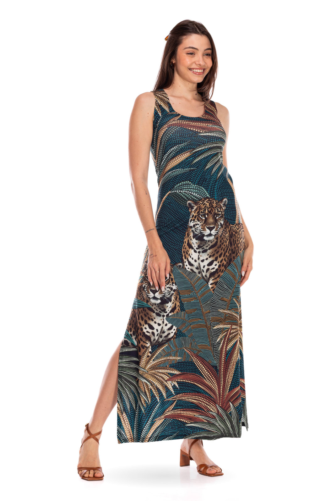 Vestido Feminino Hortência Estampado Onças Pontos de Luz Vestido Feminino Hortência Estampado Onças Pontos de Luz