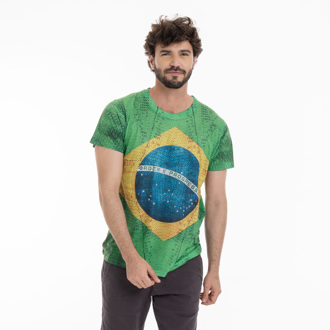 Camiseta Masculina Básica Estampada Bandeira Lantejoulas Camiseta Masculina Básica Estampada Bandeira Lantejoulas
