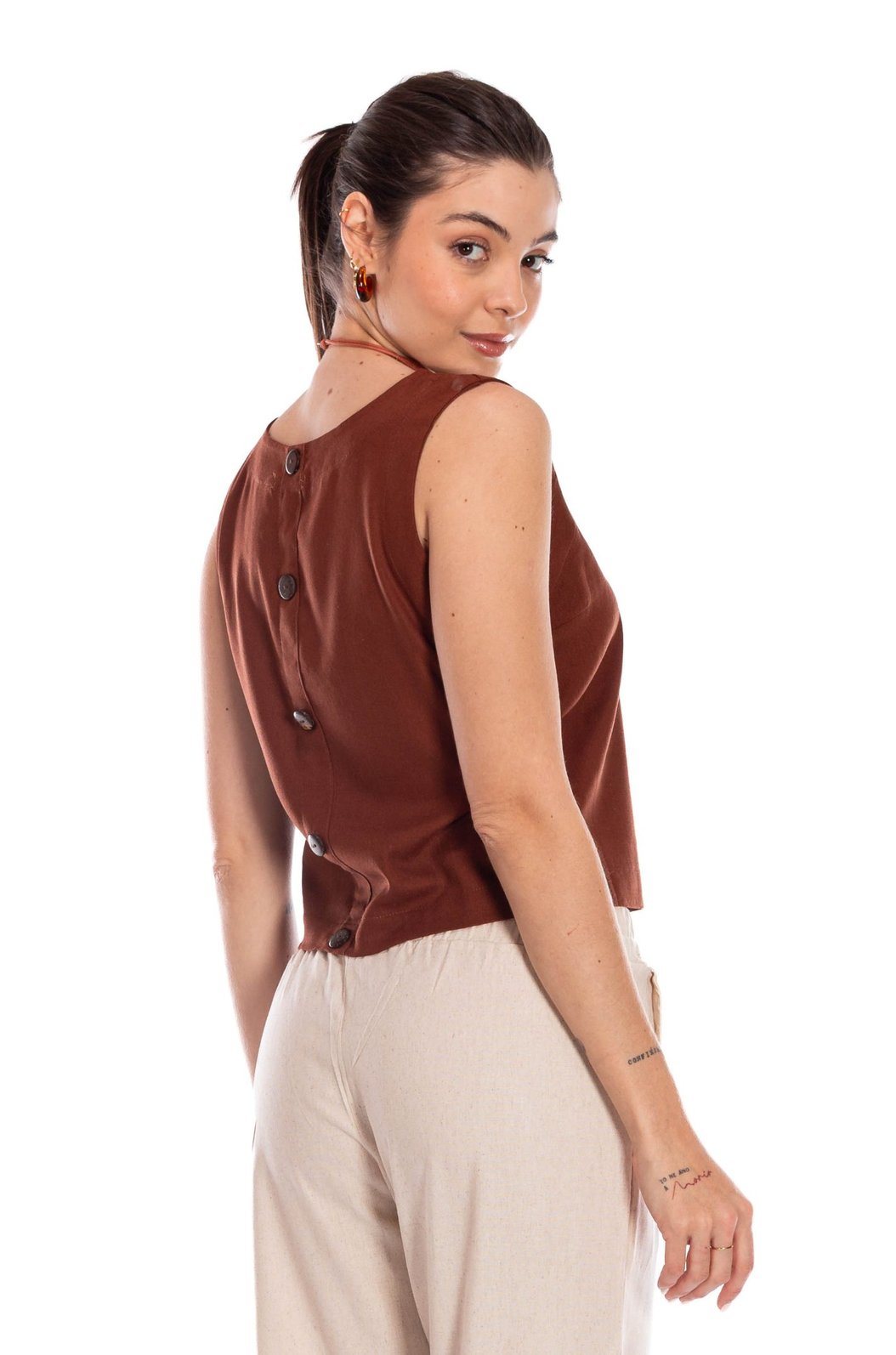 Cropped Feminino Linho Ana Marrom Cropped Feminino Linho Ana Marrom