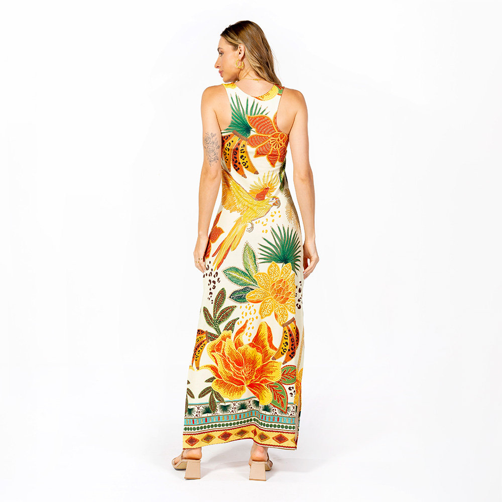Vestido Feminino Hortência Estampado Arara Banana Bord Barrado
