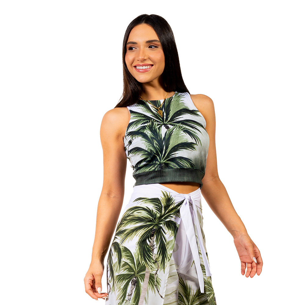 Top Feminino Canelado Estampado Palmeiras Fundo Degrade Top Feminino Canelado Estampado Palmeiras Fundo Degrade