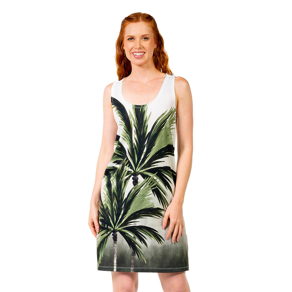 Vestido Feminino Flora Estampado Palmeiras Fundo Degradê