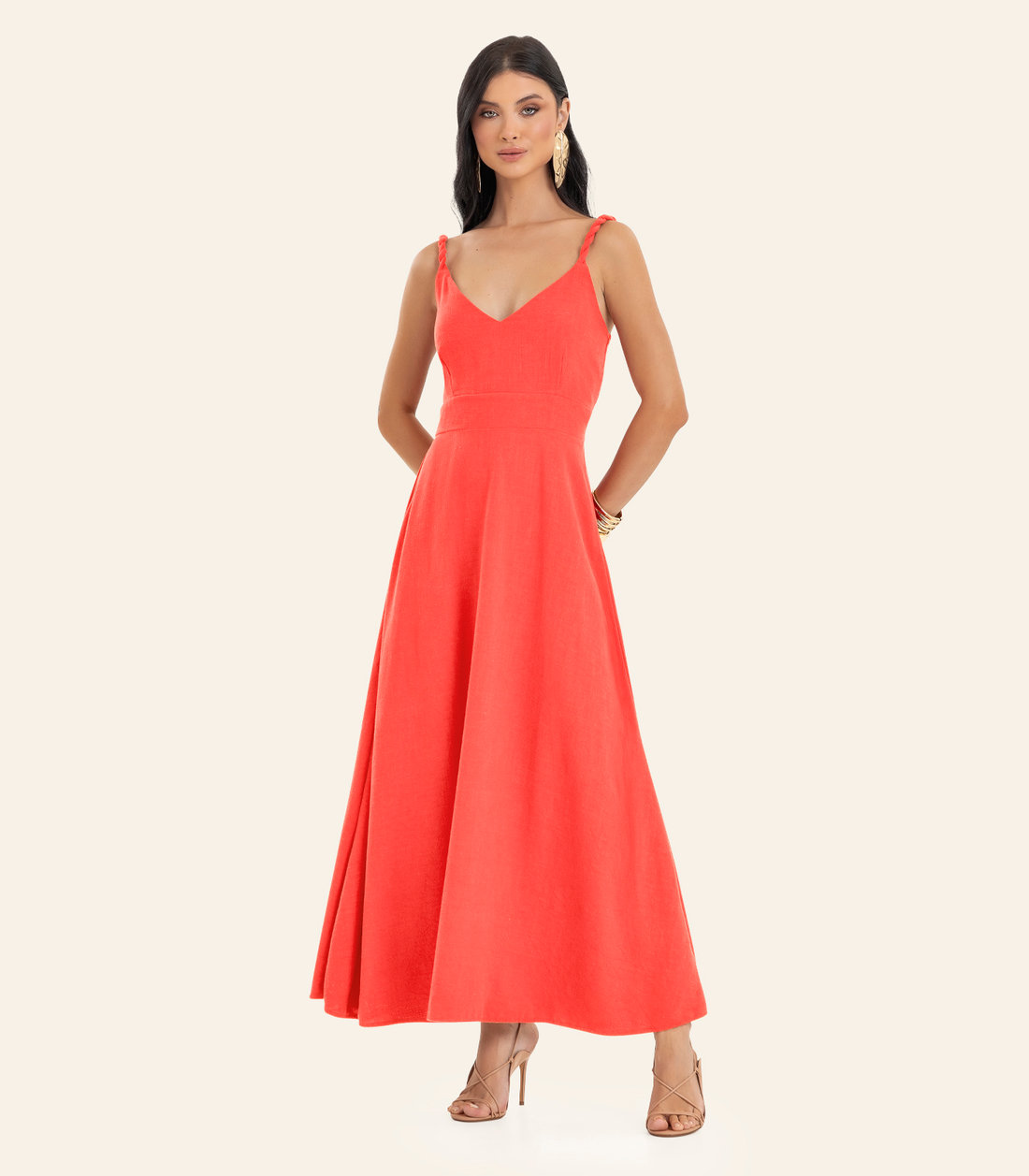 Vestido Feminino Midi Decote Em V Evasê Endless Vestido Feminino Midi Decote Em V Evasê Endless