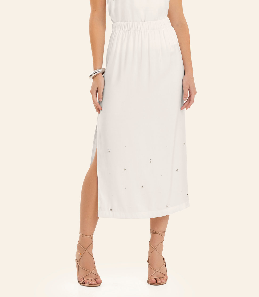 Saia Feminina Midi Com Strass E Rebite Endless Saia Feminina Midi Com Strass E Rebite Endless