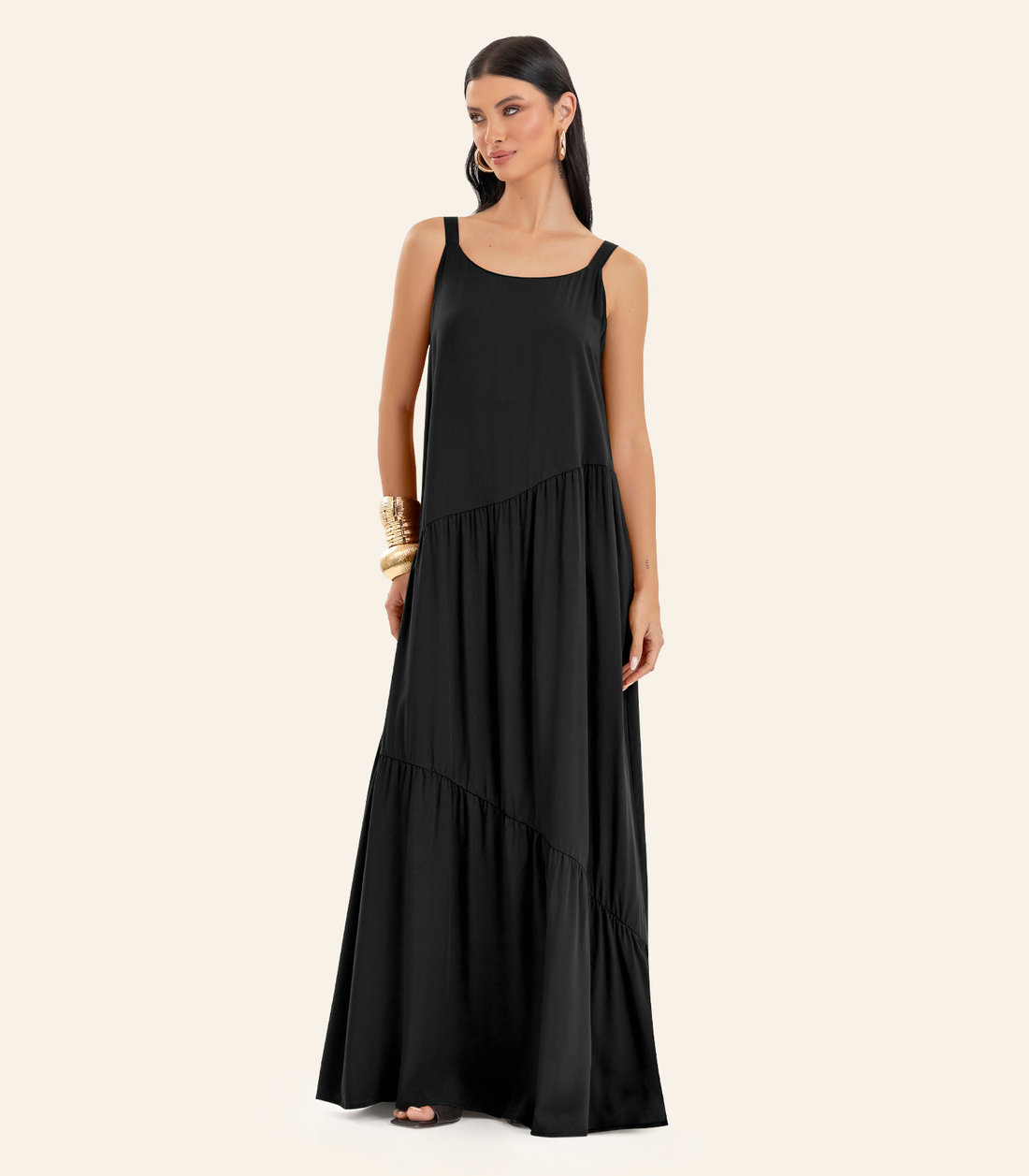 Vestido Feminino Longo Em Viscose Evasê Endless Vestido Feminino Longo Em Viscose Evasê Endless