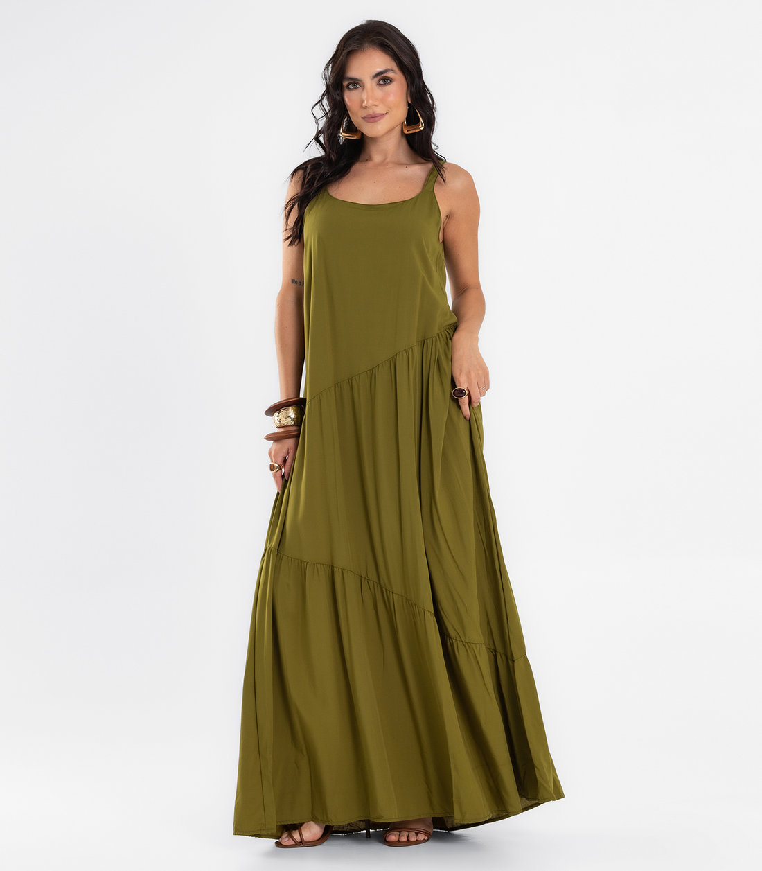 Vestido Feminino Longo Em Viscose Evasê Endless Vestido Feminino Longo Em Viscose Evasê Endless