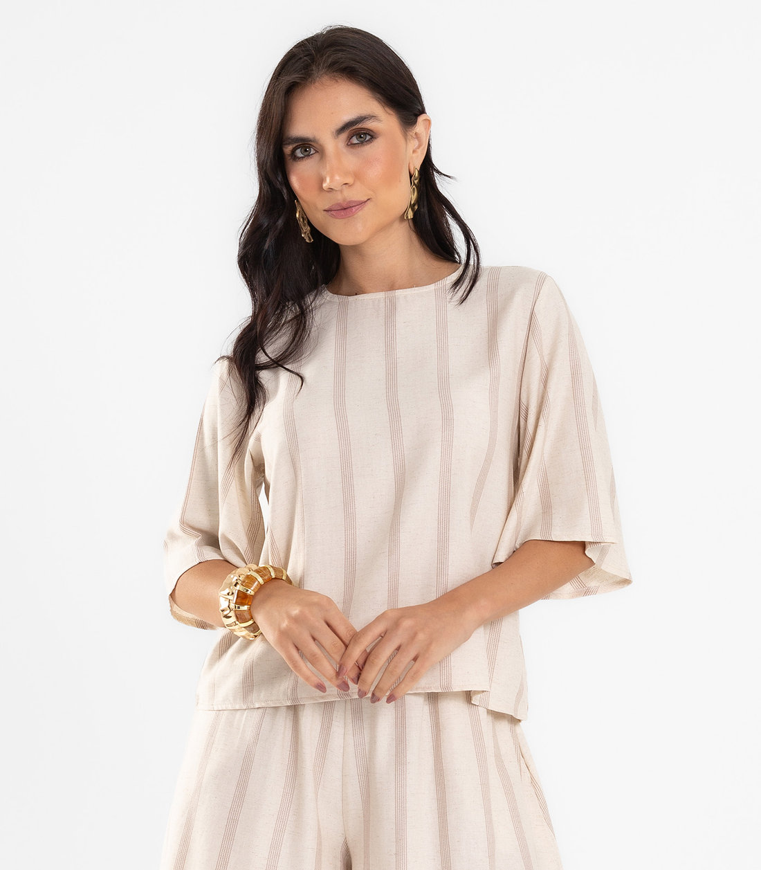 Blusa Feminina Box De Linho Maquinetado Endless Blusa Feminina Box De Linho Maquinetado Endless