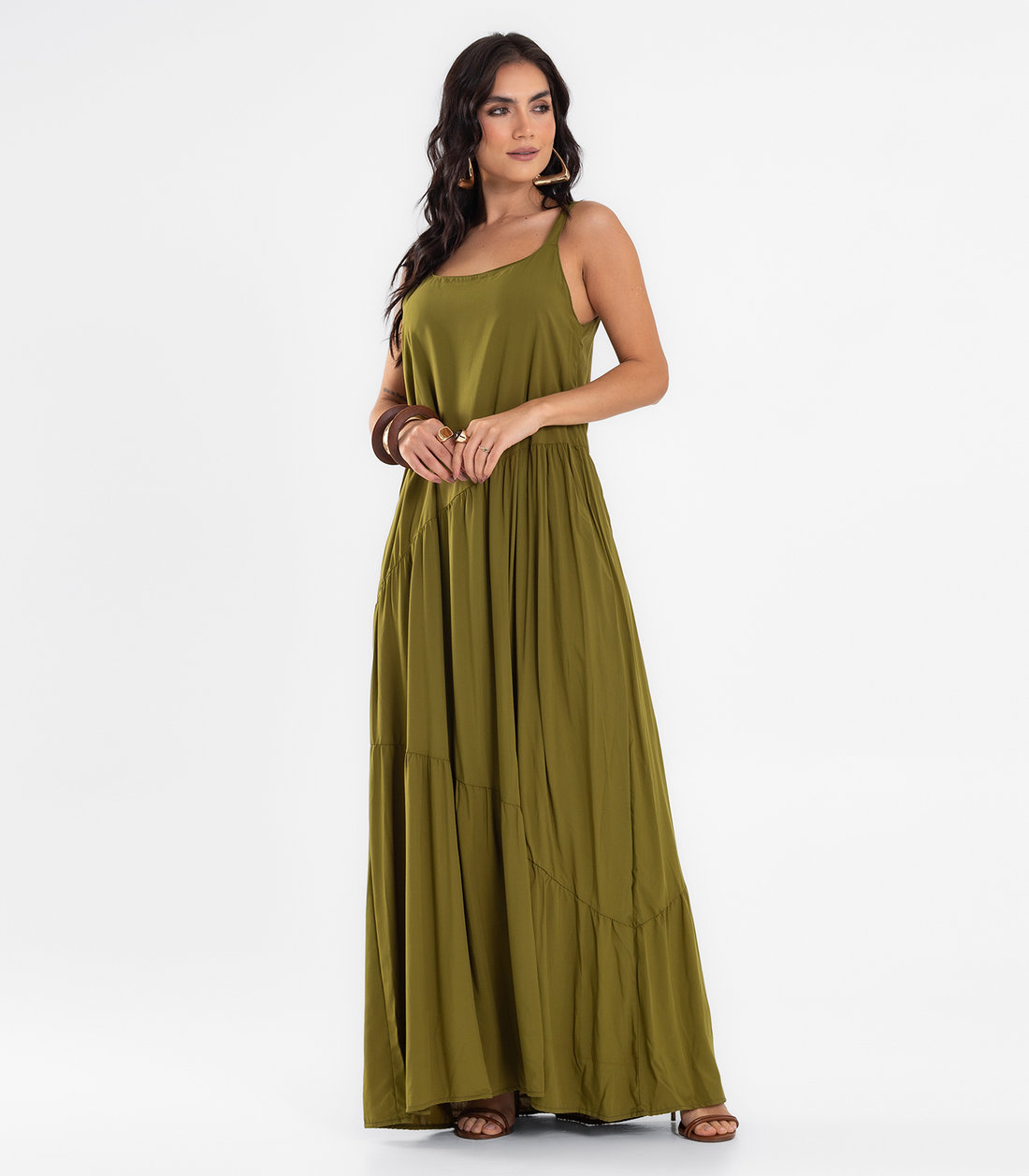 Vestido Feminino Longo Em Viscose Evasê Endless Vestido Feminino Longo Em Viscose Evasê Endless