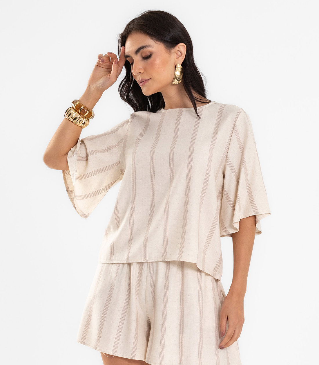 Blusa Feminina Box De Linho Maquinetado Endless Blusa Feminina Box De Linho Maquinetado Endless