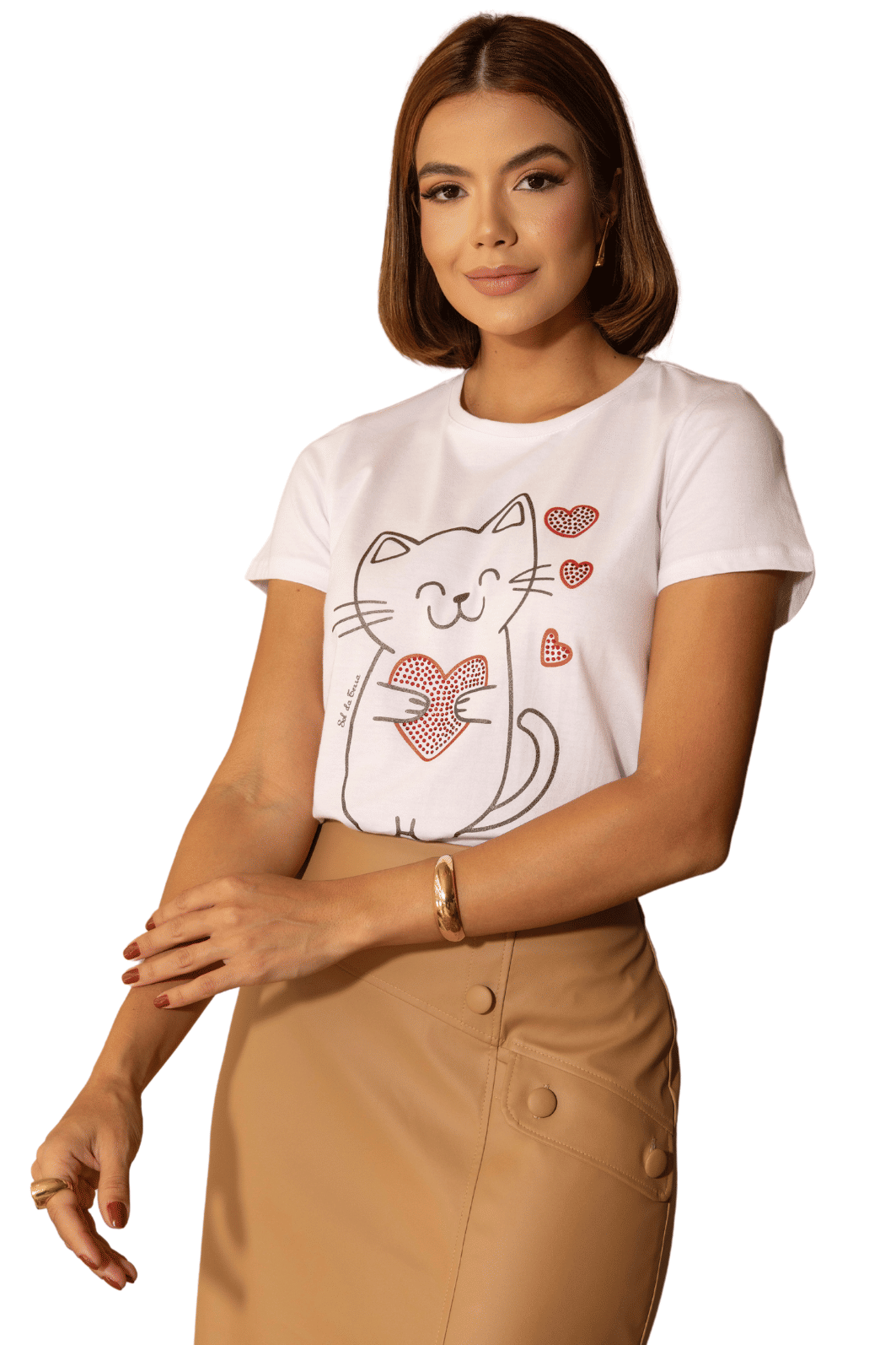 T-SHIRT 100% ALGODAO GATINHO E CORACOES COM STRASS - 05763