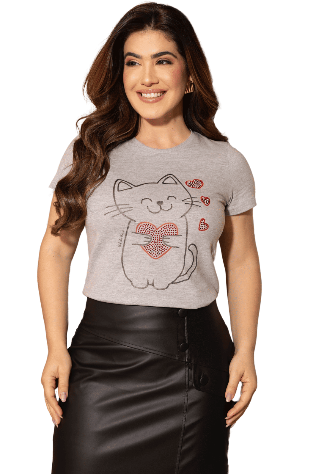 T-SHIRT 100% ALGODAO GATINHO E CORACOES COM STRASS - 05763