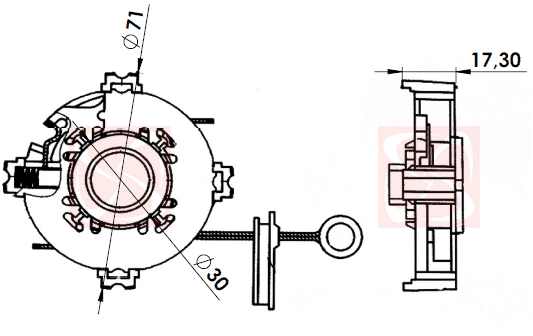 A-204-12V - PORTA ESCOVA PARTIDA ESCORT/ FIESTA/ SIENA/ UNO - 3 ESCOVAS - PC