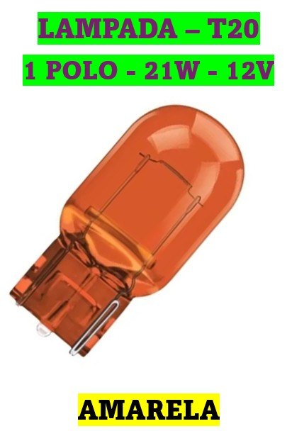 ISO14LX12065 AMB 12V - LAMPADA HALOGENA PINGO T20 AMBAR 21W 12V 1 POLO (EMB. COM 10 PECAS - VALOR UNITARIO) - PC