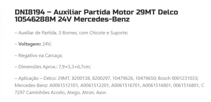 DNI8194 24V - RELE AUXILIAR PARTIDA 24V- 29 MT DELCO/ MERCEDES (EMB. COM 01 PECA- VALOR UNITARIO) - PC DNI8194 24V - RELE AUXILIAR PARTIDA 24V- 29 MT DELCO/ MERCEDES (EMB. COM 01 PECA- VALOR UNITARIO) - PC