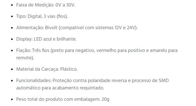 ISO22M8232 12/24V - VOLTIMETRO DIGITAL 12/24V ( (EMB. COM 01 PECA - VALOR UNITARIO) - KIT ISO22M8232 12/24V - VOLTIMETRO DIGITAL 12/24V ( (EMB. COM 01 PECA - VALOR UNITARIO) - KIT