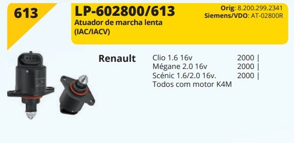 LP613 - ATUAD. MARCHA LENTA RENAULT TODOS C/MOTOR K4M - UN