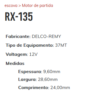 EP-RX-135-12V - ESCOVA PARTIDA 37 MT 12V/ CAMINHOES/ TRATORES/ COLHEITADEIRAS - JG EP-RX-135-12V - ESCOVA PARTIDA 37 MT 12V/ CAMINHOES/ TRATORES/ COLHEITADEIRAS - JG