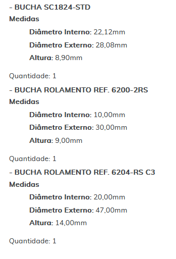 KIT SC0242-STD - KIT BUCHA PARTIDA 29 MT/ MERCEDES-BENS/ ESTE KIT É COMPOSTO POR: 1-BUCHA ROLAMENTO REF. HK-1010/ 1-BUCHA SC1824-STD/ 1-ROLAMENTO REF. 6200-2RS/ 1-BUCHA ROLAMENTO REF. 6204-RS C3 - KIT