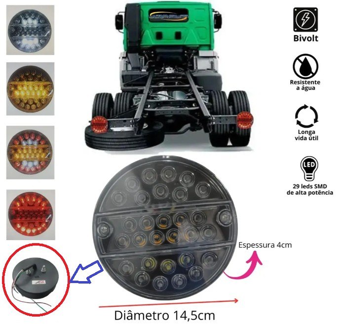 ISO22T5307 12/24V - LANTERNA TRASEIRA LED REDONDA 29 LEDS 12/24V LE/ LD MULTIUSO (EMB. COM 01 PECA- VALOR UNITARIO) - PC ISO22T5307 12/24V - LANTERNA TRASEIRA LED REDONDA 29 LEDS 12/24V LE/ LD MULTIUSO (EMB. COM 01 PECA- VALOR UNITARIO) - PC