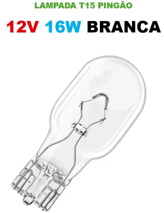 ISO14LX921 T15 BC 12 - LAMPADA HALOGENA PINGAO T15 12V 16W BRANCA (EMB. COM 10 PECAS - VALOR UNITARIO) - PC ISO14LX921 T15 BC 12 - LAMPADA HALOGENA PINGAO T15 12V 16W BRANCA (EMB. COM 10 PECAS - VALOR UNITARIO) - PC