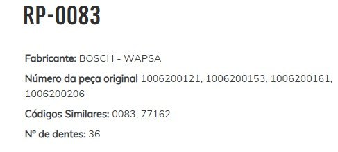 RP-0083 - REPARO PLANETARIA BOSCH, COROLLA, VECTRA, VW, AUDI, CITROEN, PEUGEOT, 36 DENTES (EMB. COM 01 KIT - VALOR DO KIT) - KIT