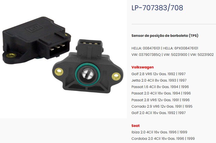 LP708 - SENSOR POS.BORBOLETA VW GOLF/PASSAT 1.8 2.0 93>99 - UN